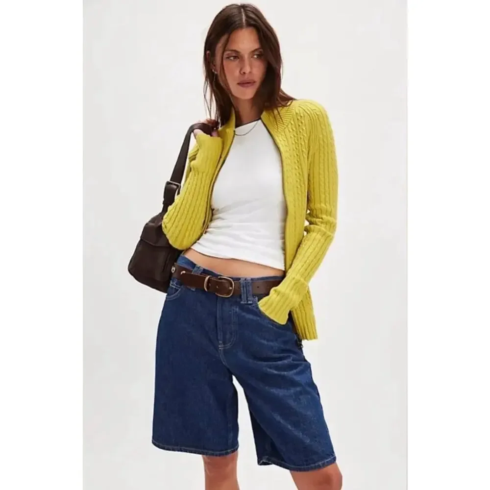 Free People Eliza Sweater Mini Skirt Set Yellow Lime NWT Medium - Picture 2 of 11